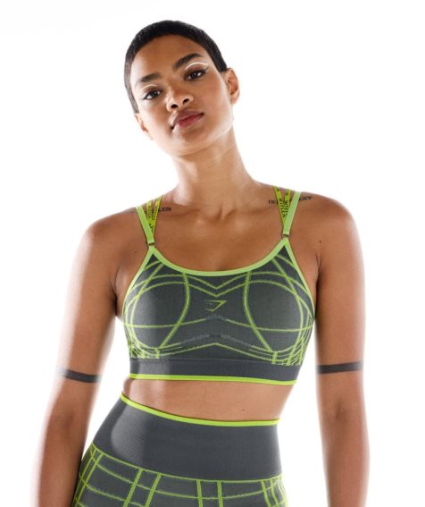 Women's Gymshark Wtflex Linear Seamless Sports Bra Green | CA DA5178